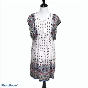 Kate C sleeveless round neck front tassel ties butterfly sleeve dress